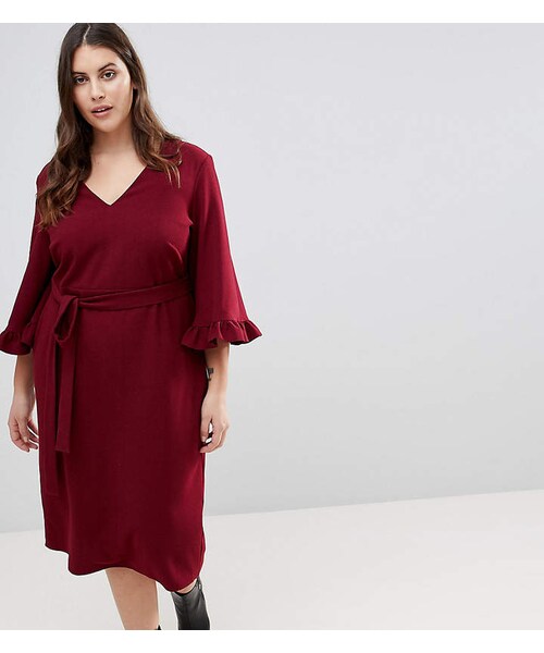 frill sleeve midi dress