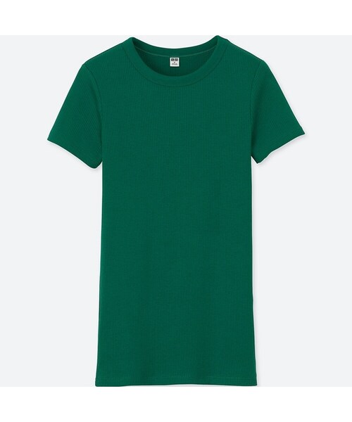 UNIQLO（ユニクロ）の「スーピマコットンリブクルーネックT（半袖）（Tシャツ/カットソー・レディース・WHITE 00/GREEN 55/NAVY 69/PINK 11/RED 13/LIGHT GRAY 02/BLACK 09/YELLOW 43・3XL/XXL/L/S/M/XS/XL）」の4枚目の写真