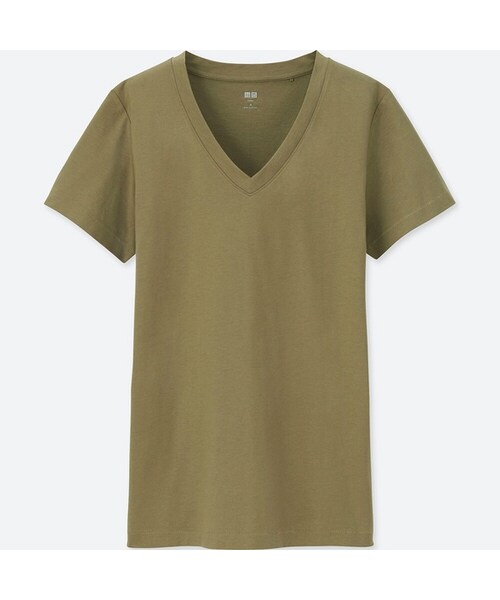 UNIQLO（ユニクロ）の「スーピマコットンテンジクＶネックＴ（半袖）＋（Tシャツ/カットソー・レディース・WHITE 00/BLACK 09/YELLOW 41/PINK 11/LIGHT GRAY 02/RED 14/BLUE 66/OLIVE 56・S/3XL/L/XXL/XS/M/XL）」の4枚目の写真