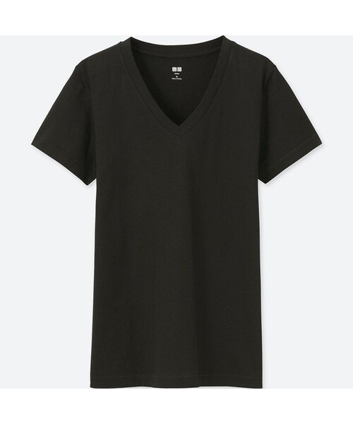 UNIQLO（ユニクロ）の「スーピマコットンテンジクＶネックＴ（半袖）＋（Tシャツ/カットソー・レディース・WHITE 00/BLACK 09/YELLOW 41/PINK 11/LIGHT GRAY 02/RED 14/BLUE 66/OLIVE 56・S/3XL/L/XXL/XS/M/XL）」の2枚目の写真