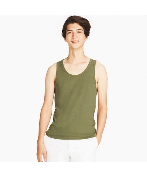 UNIQLO（ユニクロ）の「ドライカラーリブタンクトップ（Tシャツ/カットソー・メンズ・NAVY 69/DARK GRAY 08/BLACK 09/WHITE 00/RED 17/OLIVE 57/GRAY 03/BLUE 66・XL/L/XS/3XL/4XL/M/S/XXL）」の6枚目の写真