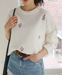 DHOLIC | フラワー刺繍ニットプルオーバー(ニット/セーター)