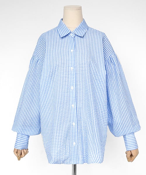 DHOLIC(ディーホリック)の「ギンガムチェックパフスリーブシャツ(シャツ/ブラウス・レディース・ブラック/レッド/ブルー/ピンク・FREE)」の2枚目の写真