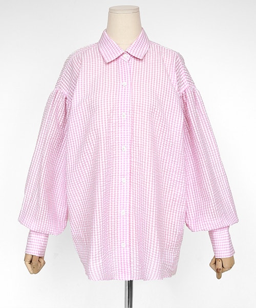 DHOLIC(ディーホリック)の「ギンガムチェックパフスリーブシャツ(シャツ/ブラウス・レディース・ブラック/レッド/ブルー/ピンク・FREE)」の3枚目の写真