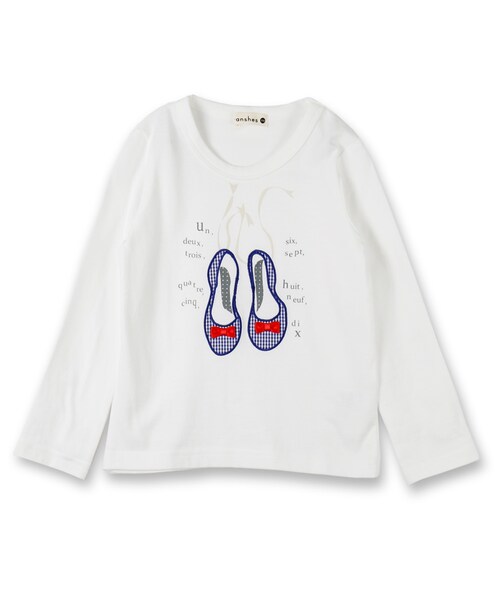 BRANSHES(ブランシェス)の「バレーシューズプリント長袖Tシャツ(Tシャツ/カットソー・キッズ・オフホワイト/杢グレー・80~130)」の1枚目の写真