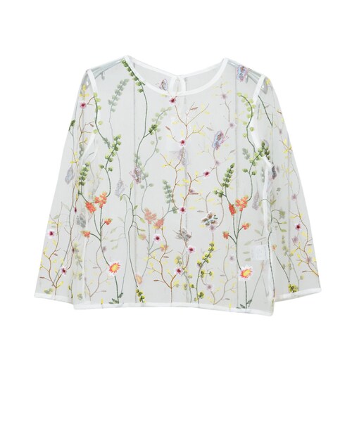 STYLEBLOCK（スタイルブロック）の「チュール花柄刺繍ブラウス（シャツ/ブラウス・レディース・ブラック/アイボリー/ホワイト・M）」の2枚目の写真