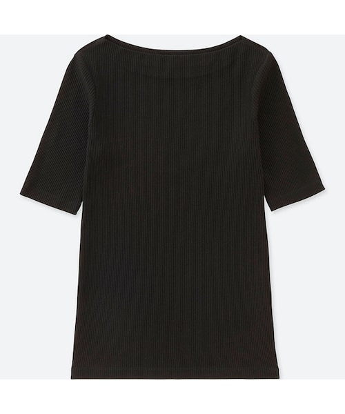 UNIQLO（ユニクロ）の「リブボートネックT（5分袖）（Tシャツ/カットソー・レディース・DARK GRAY 08/BLACK 09/OFF WHITE 01・M/L/XL/S）」の3枚目の写真