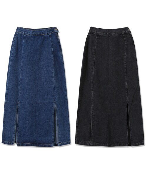 bodurine（ボドゥリネ）の「デニムひらきロングスカート *全2色*（デニムスカート・レディース・블루/블랙・S_M_L）」の2枚目の写真