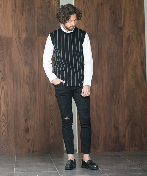 CAMBIO（カンビオ）の「ストライプニットベスト（その他・メンズ・Black/Navy/Beige・Sサイズ/Mサイズ/Lサイズ）」の5枚目の写真