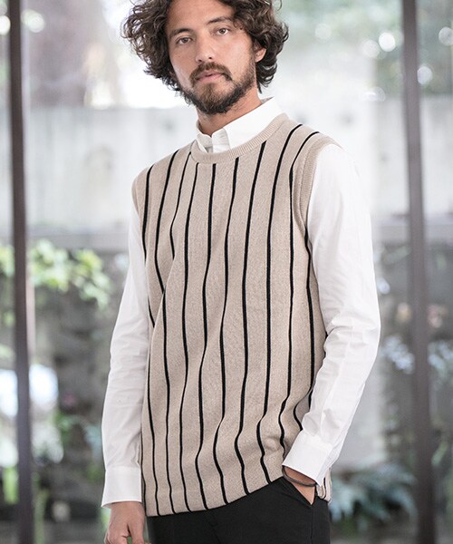 CAMBIO（カンビオ）の「ストライプニットベスト（その他・メンズ・Black/Navy/Beige・Sサイズ/Mサイズ/Lサイズ）」の3枚目の写真