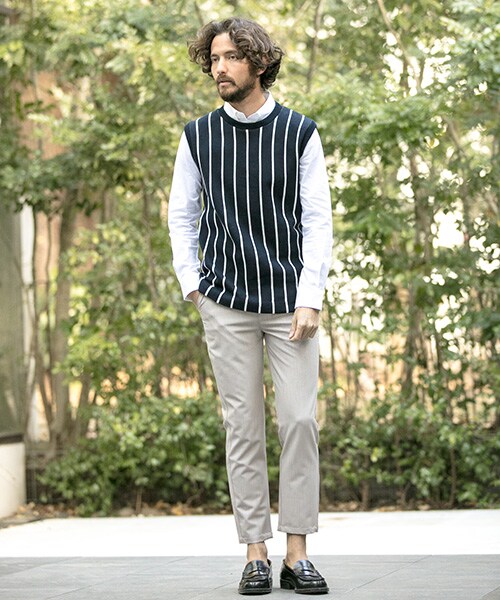 CAMBIO（カンビオ）の「ストライプニットベスト（その他・メンズ・Black/Navy/Beige・Sサイズ/Mサイズ/Lサイズ）」の6枚目の写真