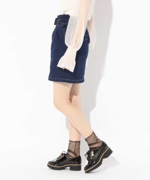 Heather（ヘザー）の「ベルトツキアソートミニスカート（スカート・ブラック系/ベージュ/デニム）」の9枚目の写真