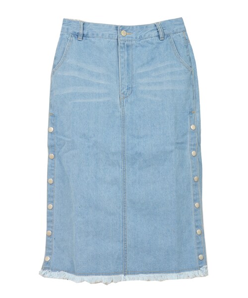 STYLEBLOCK（スタイルブロック）の「デニムサイドスリットタイトスカート（スカート・レディース・サックスブルー/ブルー/ネイビー・M）」の2枚目の写真