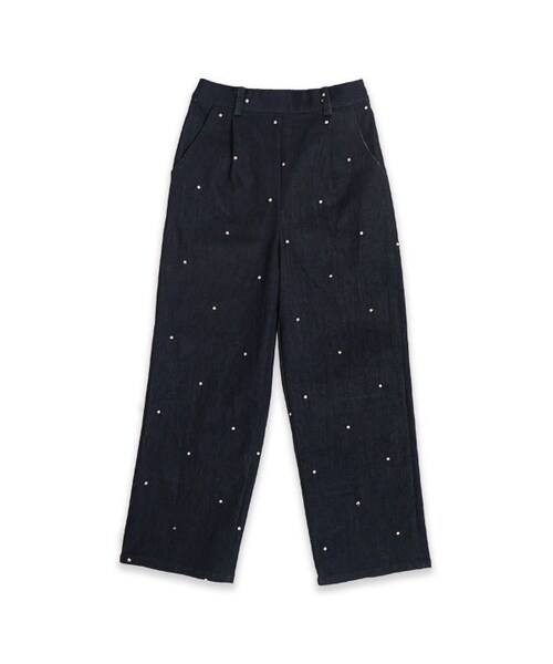 flower（フラワー）の「stars EMB pants ～ｽﾀｰｽﾞｴﾝﾌﾞﾛｲﾀﾞﾘｰﾊﾟﾝﾂ（デニムパンツ・レディース・ブルー/ホワイト・FREE）」の2枚目の写真