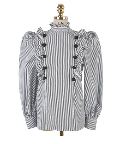 DINT（ディント）の「フリルボタントリミングパフブラウス（シャツ/ブラウス・レディース・White/Black/Blue・one(44~66size)）」の3枚目の写真