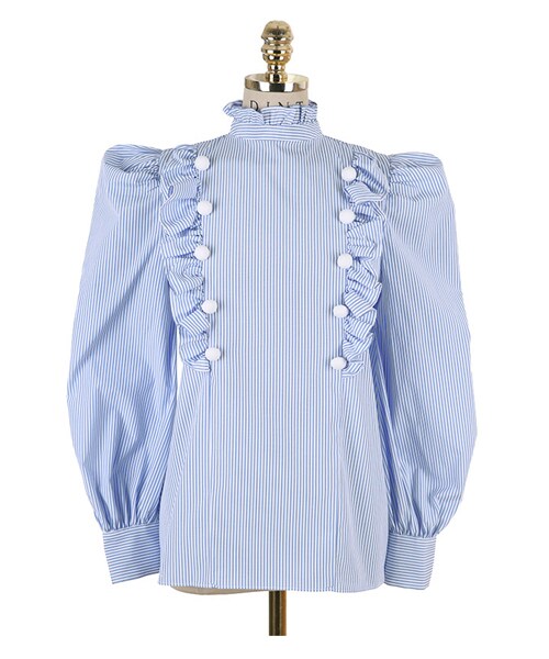 DINT（ディント）の「フリルボタントリミングパフブラウス（シャツ/ブラウス・レディース・White/Black/Blue・one(44~66size)）」の4枚目の写真