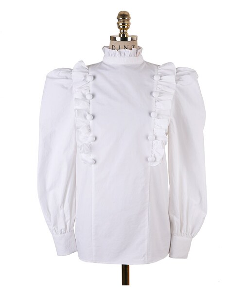 DINT（ディント）の「フリルボタントリミングパフブラウス（シャツ/ブラウス・レディース・White/Black/Blue・one(44~66size)）」の2枚目の写真
