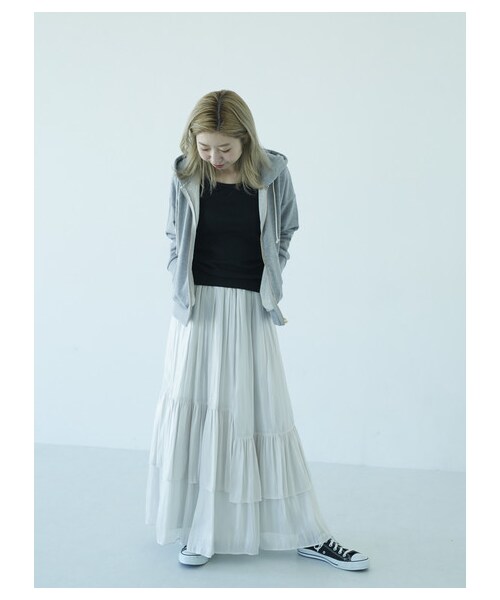 GARAGE OF GOOD CLOTHING（ガレージオブグッドクロージング）の「ティアードマキシスカート（スカート・オフホワイト/ブラック・F）」の5枚目の写真