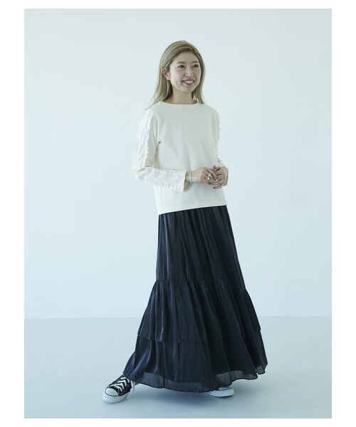 GARAGE OF GOOD CLOTHING（ガレージオブグッドクロージング）の「ティアードマキシスカート（スカート・オフホワイト/ブラック・F）」の3枚目の写真