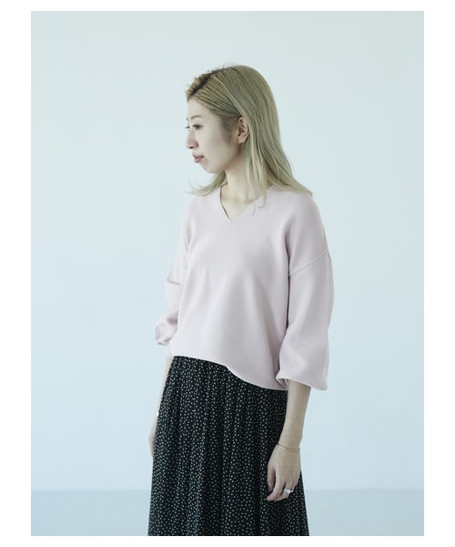 GARAGE OF GOOD CLOTHING(ガレージオブグッドクロージング)の「OLG 12GガーターホールガーメントVネック(トップス・ホワイト/ブラック/ライトピンク・F)」の1枚目の写真