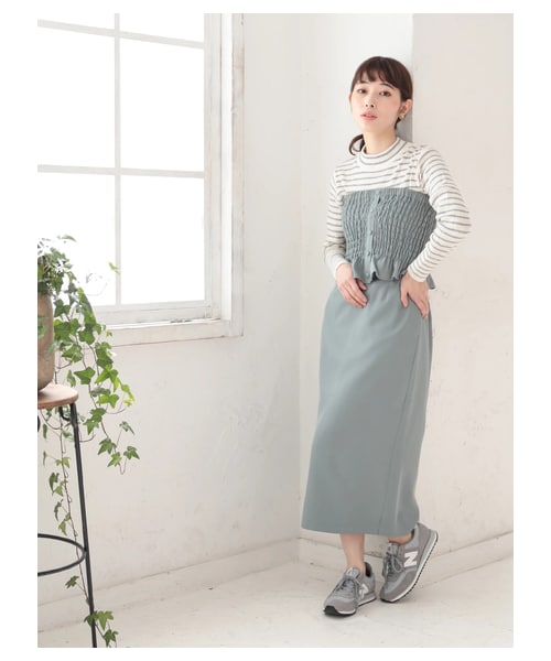 Green　Parks（グリーンパークス）の「・RAYCASSIN SET2点ビスチェ×スカート（ワンピース/ドレス・ベージュ/モカ/カーキ/ブルー・F）」の3枚目の写真