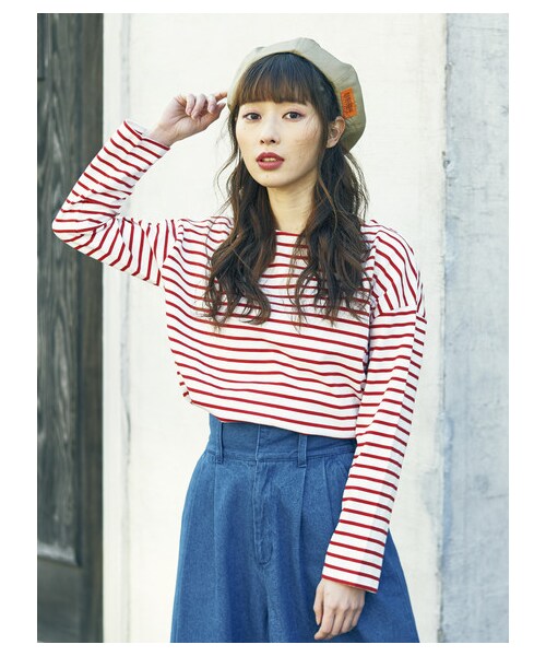 E hyphen world gallery（イーハイフンワールドギャラリー）の「・ボーダードロッププルオーバー（トップス・オフホワイト/ブラック/レッド/ネイビー・F）」の3枚目の写真