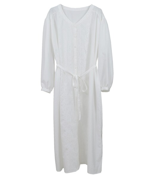 STYLEBLOCK（スタイルブロック）の「ソフトブロードモチーフレースシャツワンピース（ワンピース・レディース・ホワイト/ラベンダー/グリーン系/ブラック・M）」の2枚目の写真