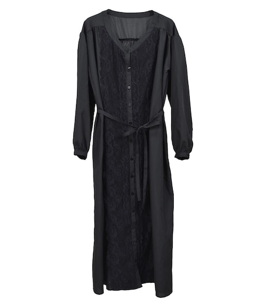 STYLEBLOCK（スタイルブロック）の「ソフトブロードモチーフレースシャツワンピース（ワンピース・レディース・ホワイト/ラベンダー/グリーン系/ブラック・M）」の3枚目の写真