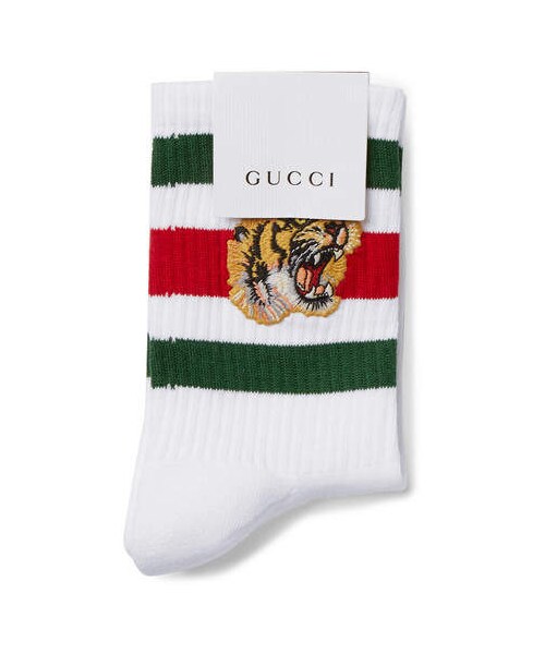 GUCCI（グッチ）の「Gucci Appliquéd Stretch Cotton-Blend Socks（ソックス/靴下・メンズ・White・L/M）」の2枚目の写真