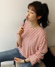 DHOLIC | ボーダーオーバーサイズTシャツ(Tシャツ/カットソー)