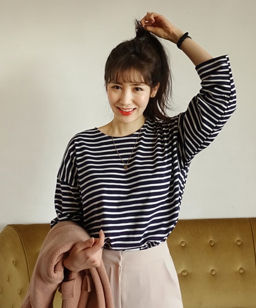 DHOLIC（ディーホリック）の「ボーダーオーバーサイズTシャツ（Tシャツ/カットソー・レディース・レッド/その他/ホワイト/イエロー/グリーン・FREE）」の5枚目の写真