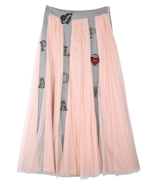 DINT（ディント）の「ビジューレタリングプリッツスカート（スカート・レディース・Pink・S/M）」の2枚目の写真