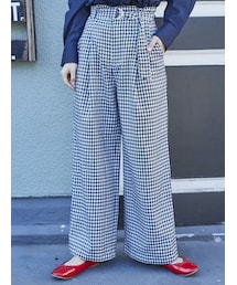 earth music&ecology | ・ベルト付きギンガムワイドパンツ(パンツ)