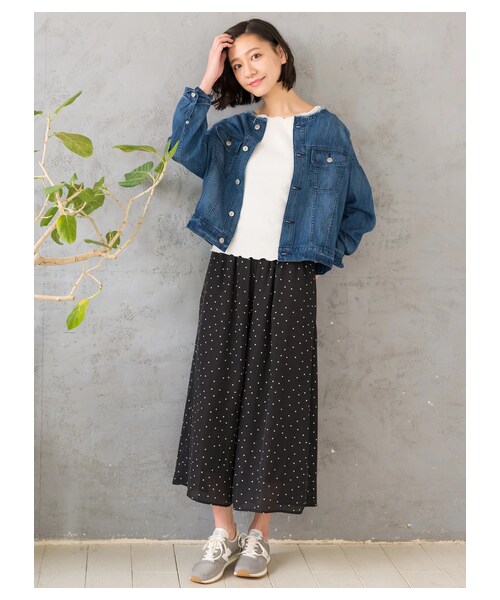 earth music&ecology（アースミュージックアンドエコロジー）の「・ジョーゼットスカーチョ（パンツ・ブリックレッド/ネイビー/ストライプ/ドット・F）」の3枚目の写真