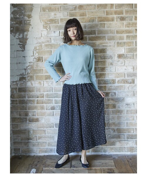 earth music&ecology（アースミュージックアンドエコロジー）の「・ジョーゼットスカーチョ（パンツ・ブリックレッド/ネイビー/ストライプ/ドット・F）」の2枚目の写真