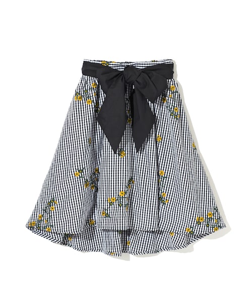 GRL（グレイル）の「ウエストリボン付花柄刺繍ギンガムチェック