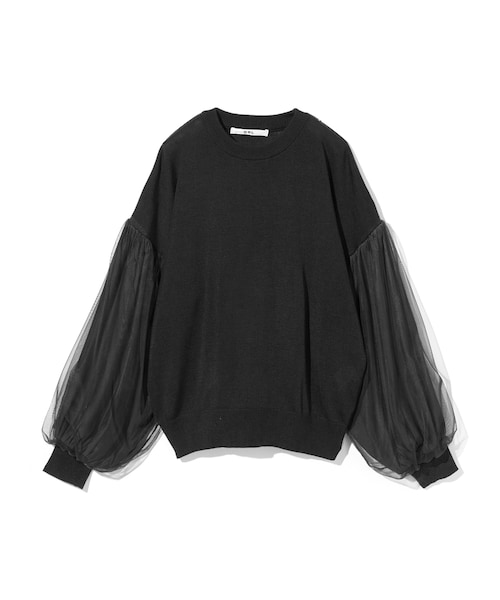 GRL(グレイル)の「チュール重ねスリーブニットトップス(ニット/セーター・レディース・ブラック/ブルー/オフホワイト・M)」の1枚目の写真