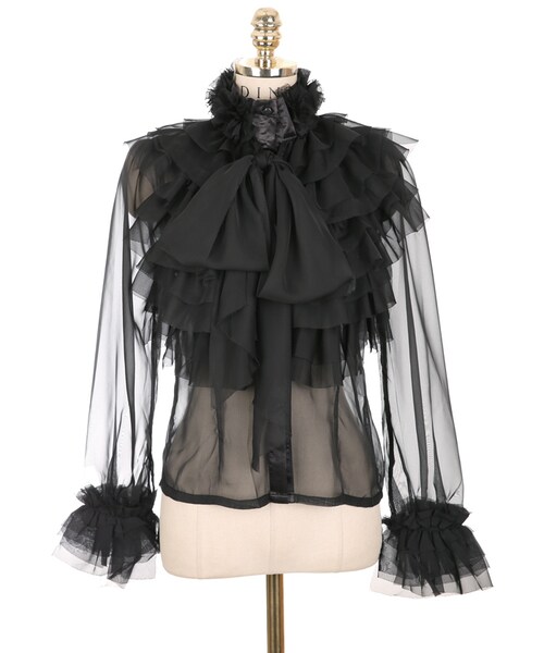 DINT（ディント）の「フリル回シーツルーブラウス（シャツ/ブラウス・レディース・Beige/Black・one(44~66size)）」の2枚目の写真