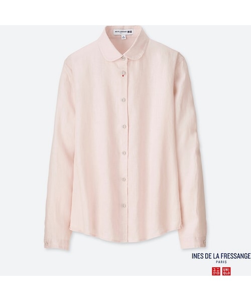 UNIQLO（ユニクロ）の「プレミアムリネンシャツ（長袖）＋E（シャツ/ブラウス・レディース・NAVY 69/PINK 10/WHITE 00・L/M/XXL/S/3XL/XS/XL）」の3枚目の写真