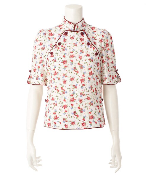 G.V.G.V.（ジーヴィージーヴィー）の「PRINTED RAYON CREPE HIGH NECK BLOUSE（トップス・レディース・WHITE/BLACK・34/36）」の3枚目の写真