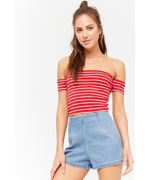 Forever 21 フォーエバー トゥエンティーワン の オフショルダーボーダークロップトップ その他 Wear