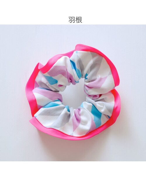 HERMES プリント柄シュシュ ピンク no brand（ノーブランド）の「【ACCESSORY】フリルシュシュ