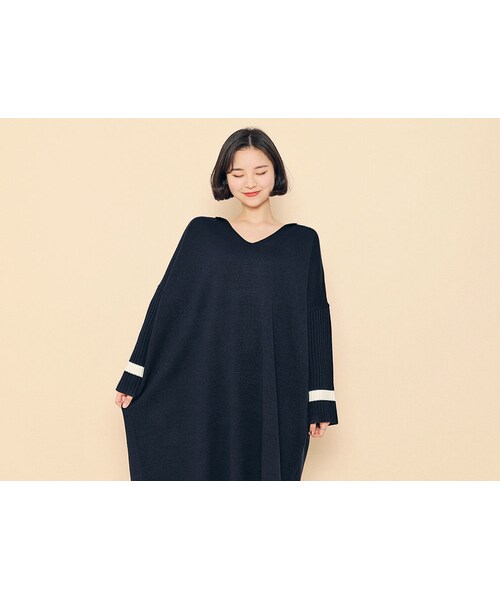 HOTPING(ホッピン)の「ラインポイントセーラーカラーニットワンピース(ワンピース・レディース・アイボリー/ネイビー/ピンク/ライトティール・FREE(XS-XXL))」の2枚目の写真