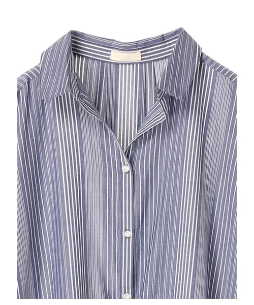 earth music&ecology（アースミュージックアンドエコロジー）の「・ドロストシャツワンピース（ワンピース/ドレス・ベージュ/カーキ/ネイビー/ストライプネイビー/ストライプホワイト・F）」の7枚目の写真