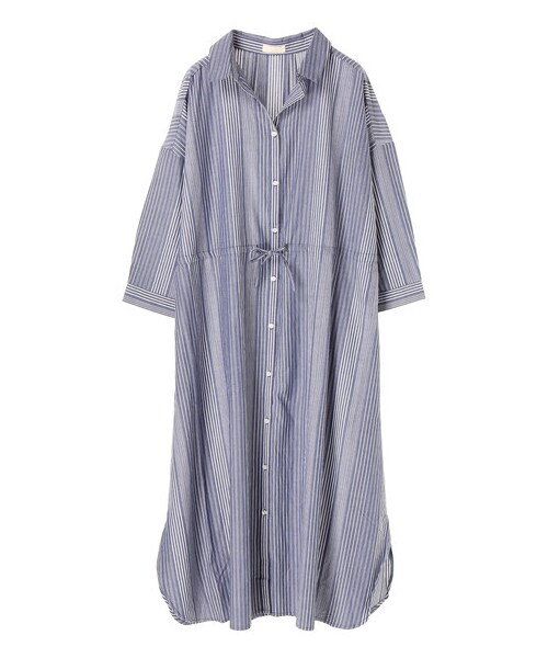 earth music&ecology（アースミュージックアンドエコロジー）の「・ドロストシャツワンピース（ワンピース/ドレス・ベージュ/カーキ/ネイビー/ストライプネイビー/ストライプホワイト・F）」の14枚目の写真