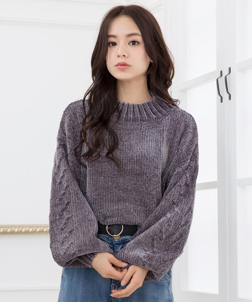 Girly Doll（ガーリードール）の「リブモールニット(Tネックver)（ニット/セーター・レディース・グリーン/オフホワイト/ブラック/グレー/ベージュ/ネイビー/ピンク/レッド/ボルドー・F）」の4枚目の写真