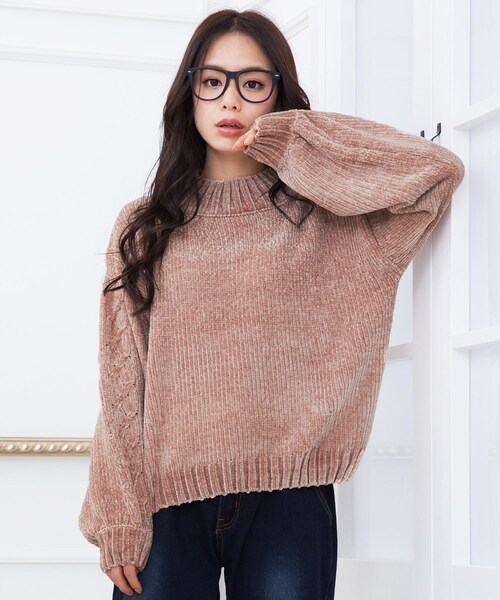 Girly Doll（ガーリードール）の「リブモールニット(Tネックver)（ニット/セーター・レディース・グリーン/オフホワイト/ブラック/グレー/ベージュ/ネイビー/ピンク/レッド/ボルドー・F）」の5枚目の写真