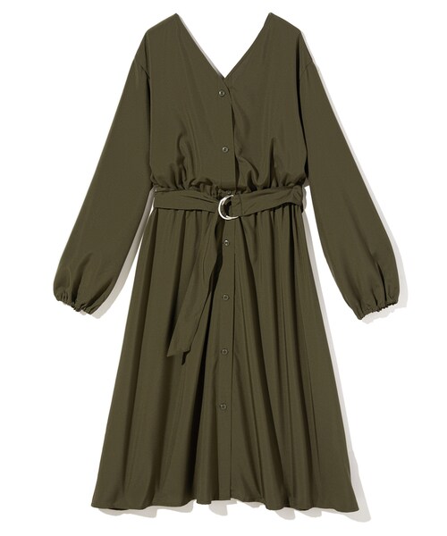 GRL（グレイル）の「ベルト付Vネックワンピース（ワンピース・レディース・ブラック/グレージュ/カーキ・F）」の3枚目の写真