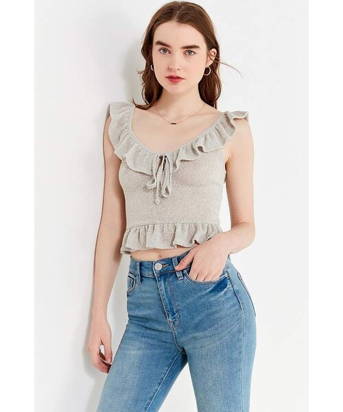 Urban Outfitters,Urban Outfitters UO Tie-Front Ruffle Knit Tank Top - WEAR