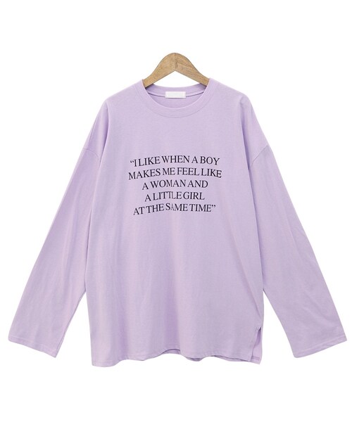 Dailyabout(デイリーアバウト)の「レタリング長袖Tシャツ(Tシャツ/カットソー・レディース・ホワイト/パープル・FREE)」の2枚目の写真